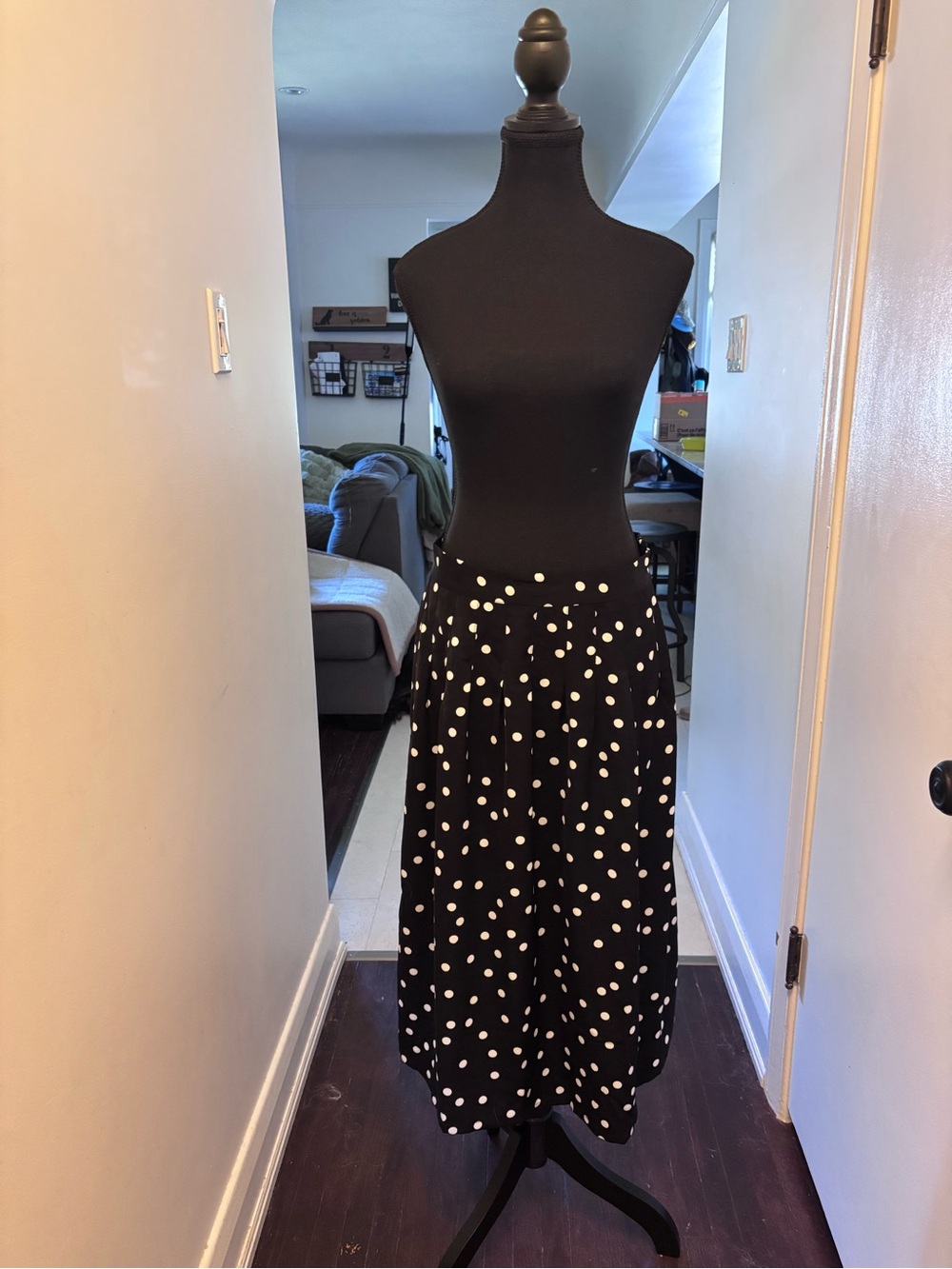 RIHOAS Black Midi Skirt with White Polka Dots